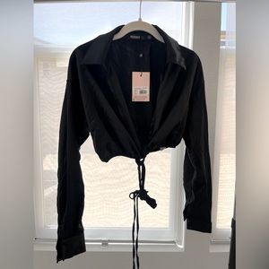 MISSGUIDED Wrap Around Shirt Satin Shirt Size 2 XS